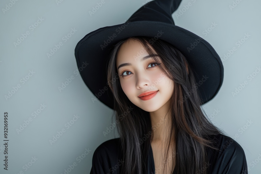 Dressed in a witch’s outfit with a pointy hat, a young woman’s confident smile embodies the mysterious and enchanting vibe perfect for Halloween celebrations. Dressed in a witch’s outfit with a pointy hat, a young woman’s confident smile embodies the mysterious and enchanting vibe perfect for Halloween celebrations.