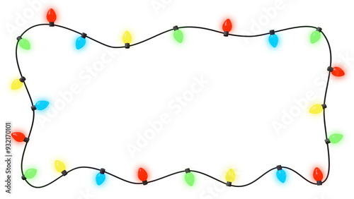 Christmas lights frame isolated on transparent. 3D illustration.	
