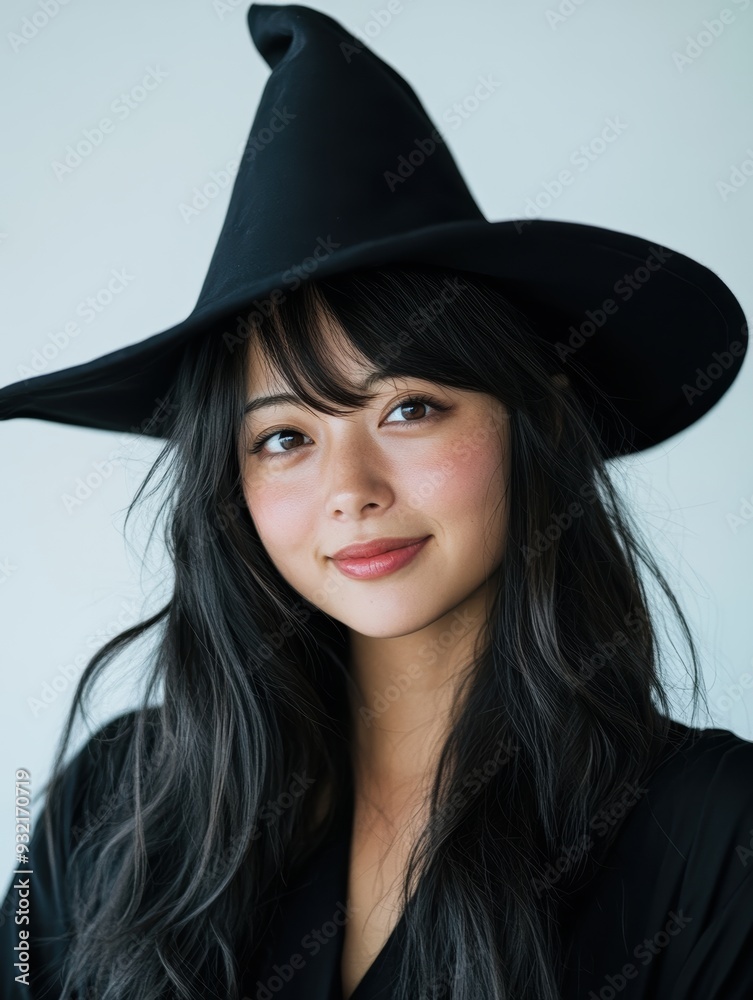 Dressed in a witch’s outfit with a pointy hat, a young woman’s confident smile embodies the mysterious and enchanting vibe perfect for Halloween celebrations. Dressed in a witch’s outfit with a pointy hat, a young woman’s confident smile embodies the mysterious and enchanting vibe perfect for Halloween celebrations.