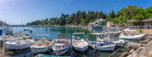 View of harbour boats at Ipsos, Ipsos, Corfu, Ionian Sea, Greek Islands, Greece photo