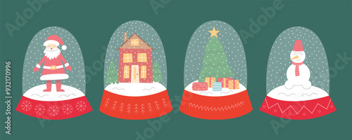 Christmas snowballs with snowflakes and winter landscapes vector set