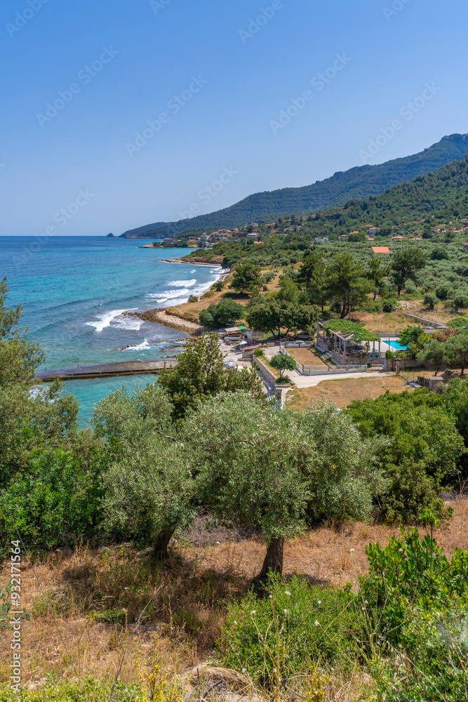 View of sea and beach at Koinyra, Thassos, Aegean Sea, Greek Islands, Greece View of sea and beach at Koinyra, Thassos, Aegean Sea, Greek Islands, Greece