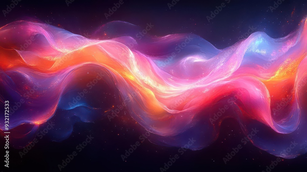Obraz premium fluid abstract composition of vibrant neon colors swirling shapes and dynamic brushstrokes create sense of movement digital painting style with glowing edges and translucent layers