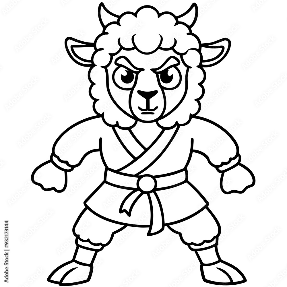 Angry Karate sheep White Background line art vector illustration Angry Karate sheep White Background line art vector illustration