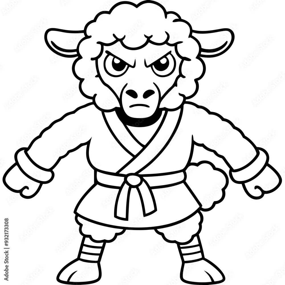 Angry Karate sheep White Background line art vector illustration Angry Karate sheep White Background line art vector illustration