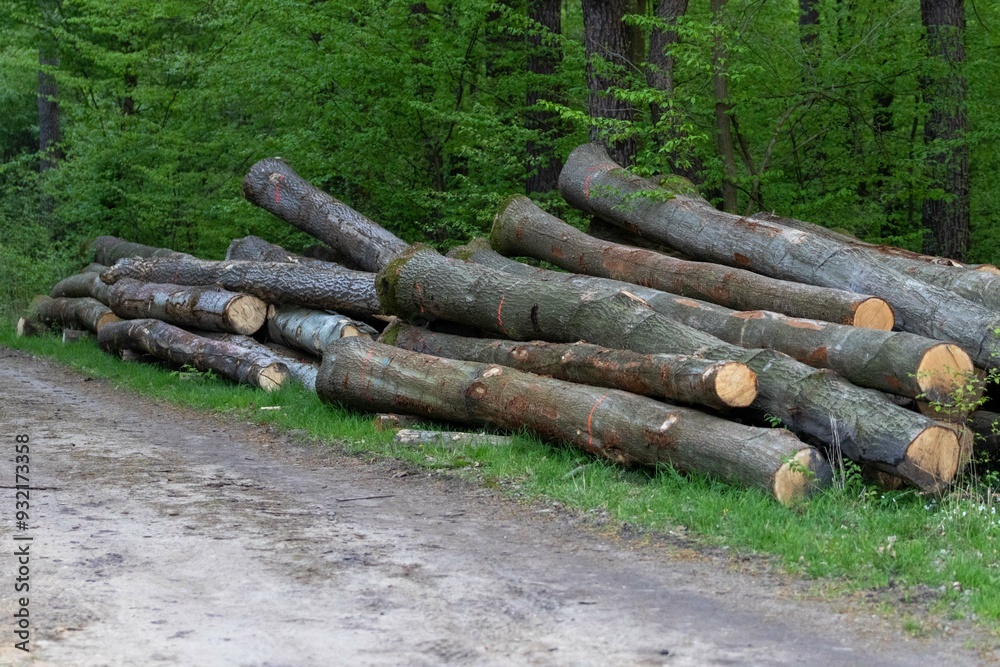 Old, mature tree trunks cut down as a result of deforestation policies in Central and Eastern Europe, Poland Old, mature tree trunks cut down as a result of deforestation policies in Central and Eastern Europe, Poland