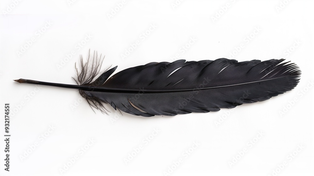 Black feather of a raven on a white background, isola Black feather of a raven on a white background, isola