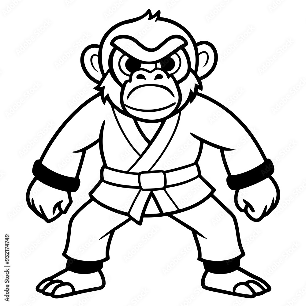 Angry Karate monkey White Background line art vector illustration Angry Karate monkey White Background line art vector illustration