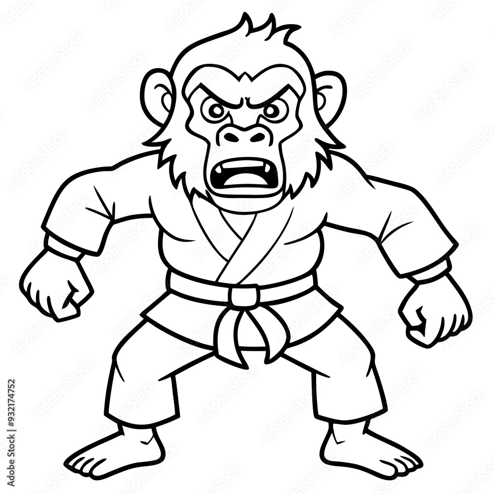 Angry Karate monkey White Background line art vector illustration Angry Karate monkey White Background line art vector illustration
