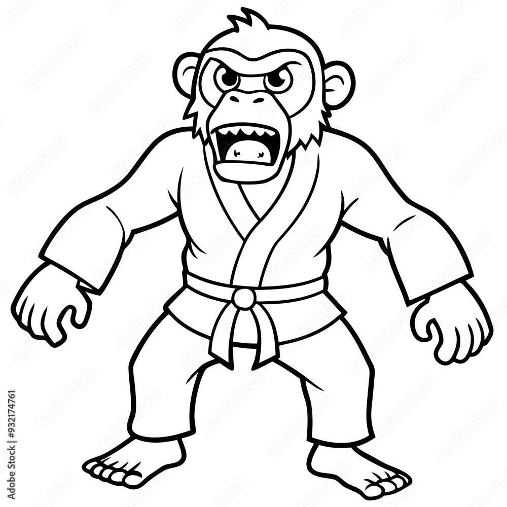 Angry Karate monkey White Background line art vector illustration Angry Karate monkey White Background line art vector illustration