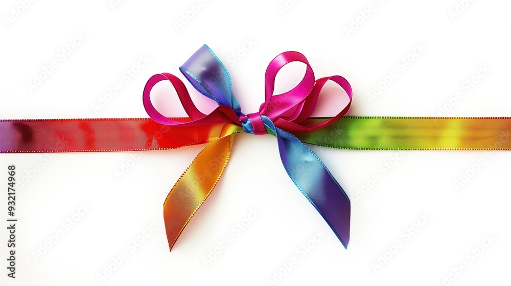 Rainbow holiday gift ribbon with bow on white background, isolated Rainbow holiday gift ribbon with bow on white background, isolated