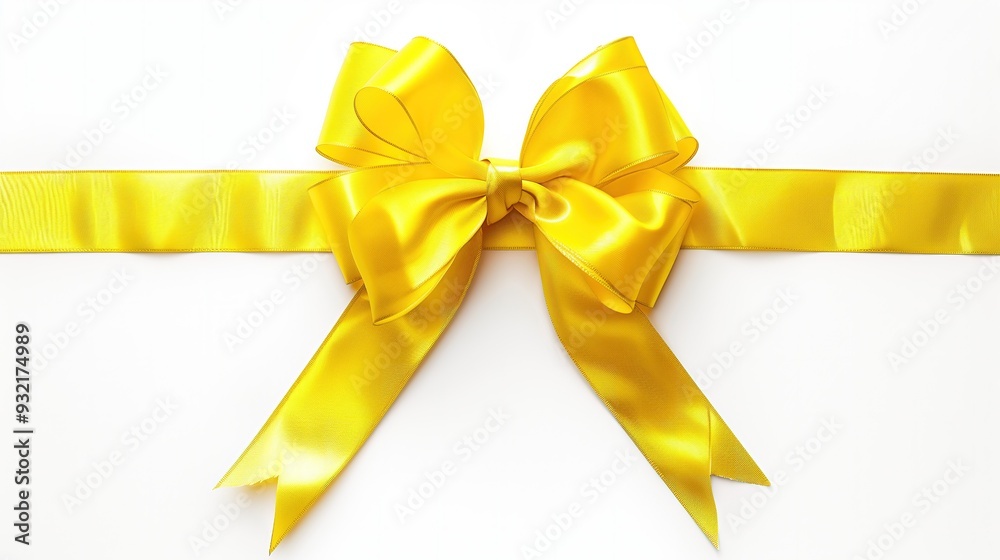 Yellow holiday gift ribbon with a bow on a white background, isolated Yellow holiday gift ribbon with a bow on a white background, isolated