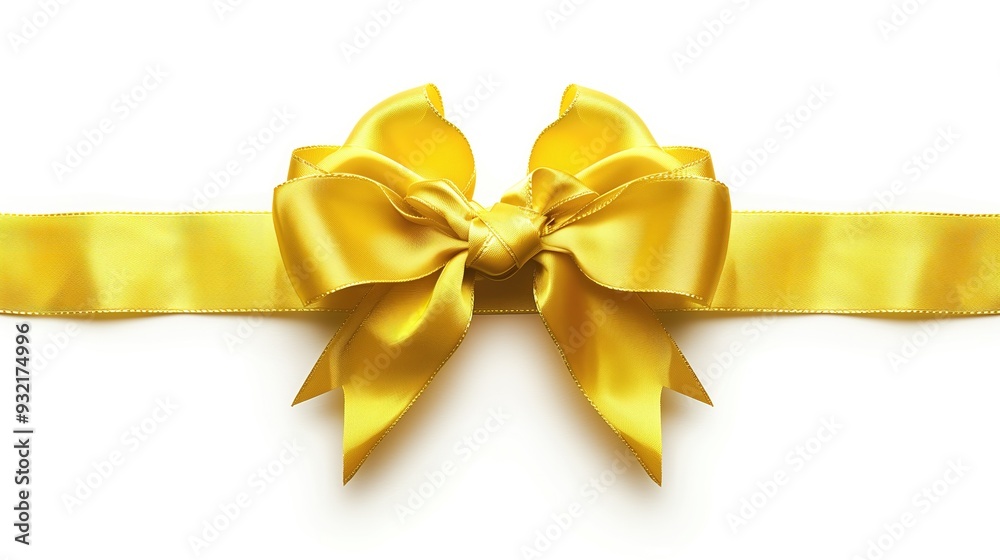 Yellow holiday gift ribbon with a bow on a white background, isolated Yellow holiday gift ribbon with a bow on a white background, isolated