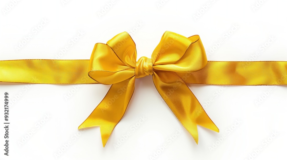Yellow holiday gift ribbon with a bow on a white background, isolated Yellow holiday gift ribbon with a bow on a white background, isolated