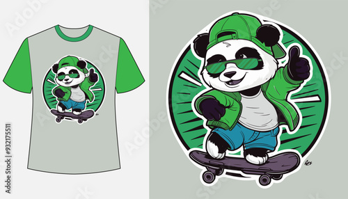 Panda in swag with T-shirt vector illustration eps