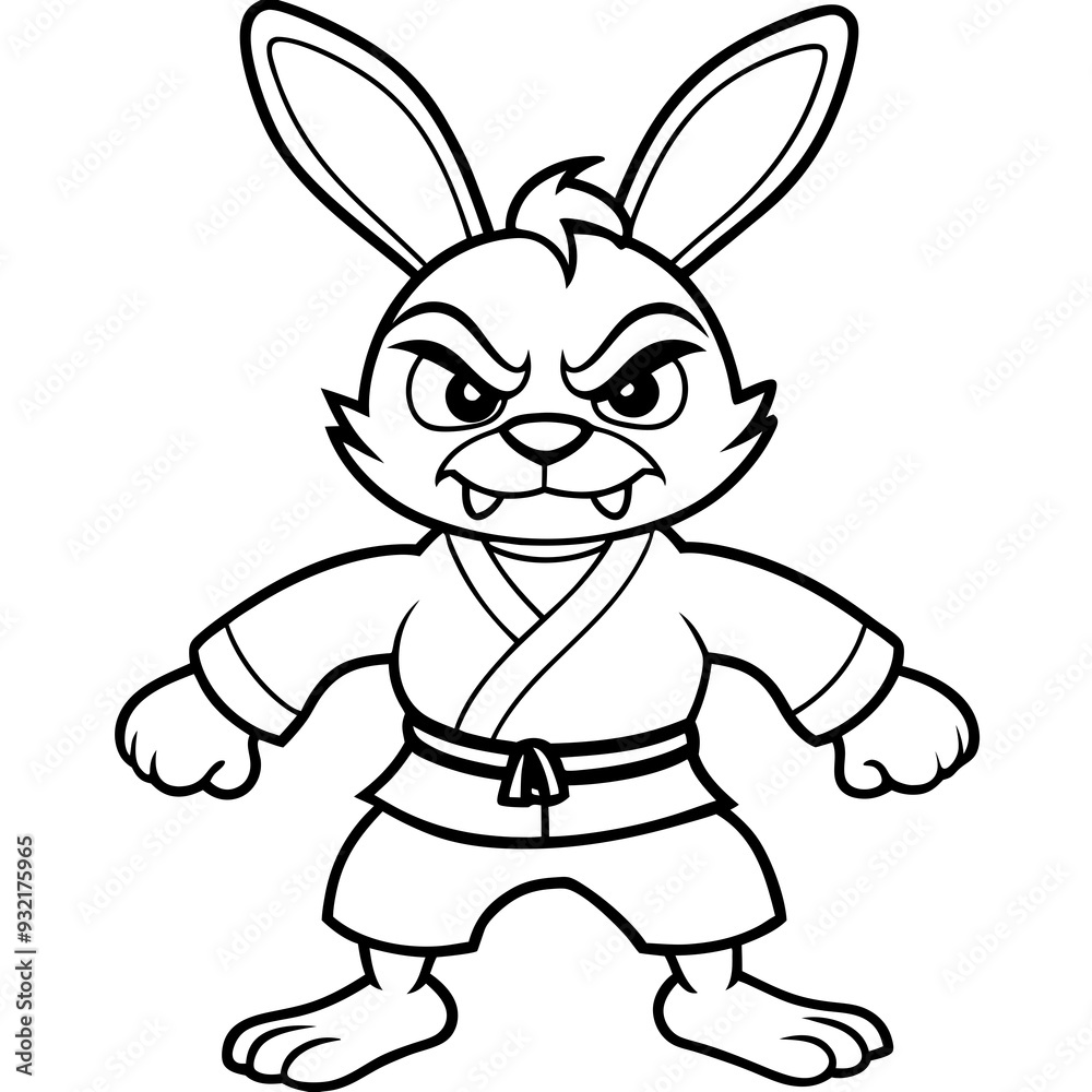 Angry Karate bunny White Background line art vector illustration Angry Karate bunny White Background line art vector illustration