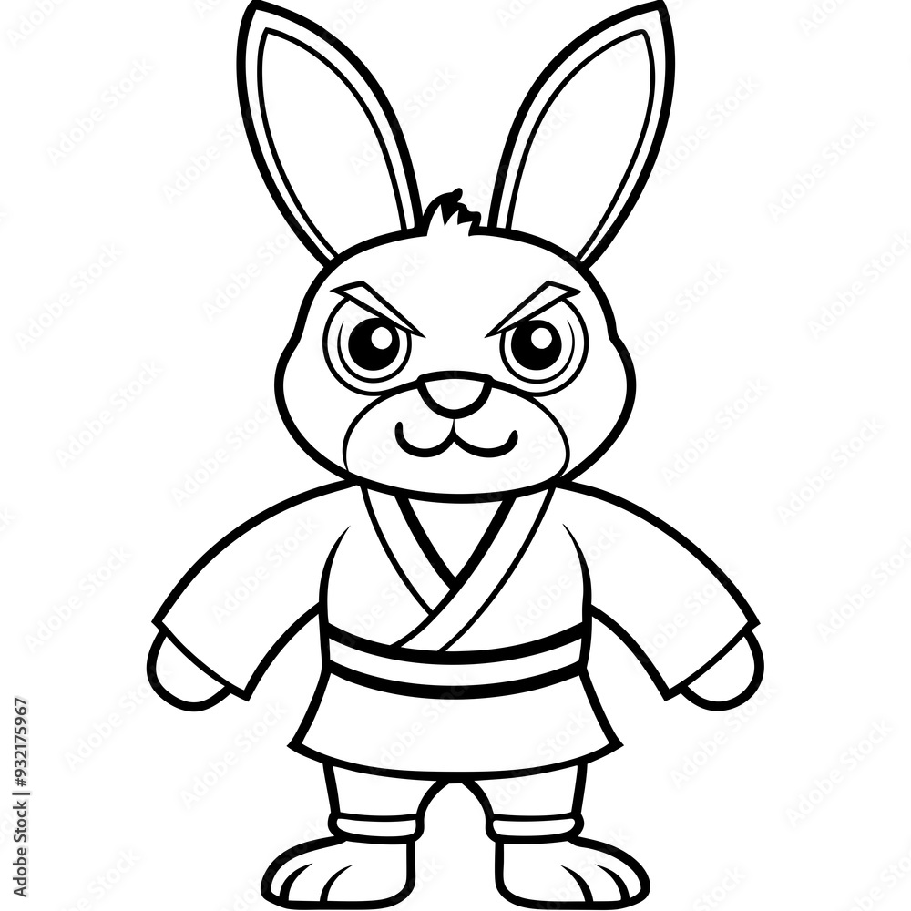 Angry Karate bunny White Background line art vector illustration Angry Karate bunny White Background line art vector illustration