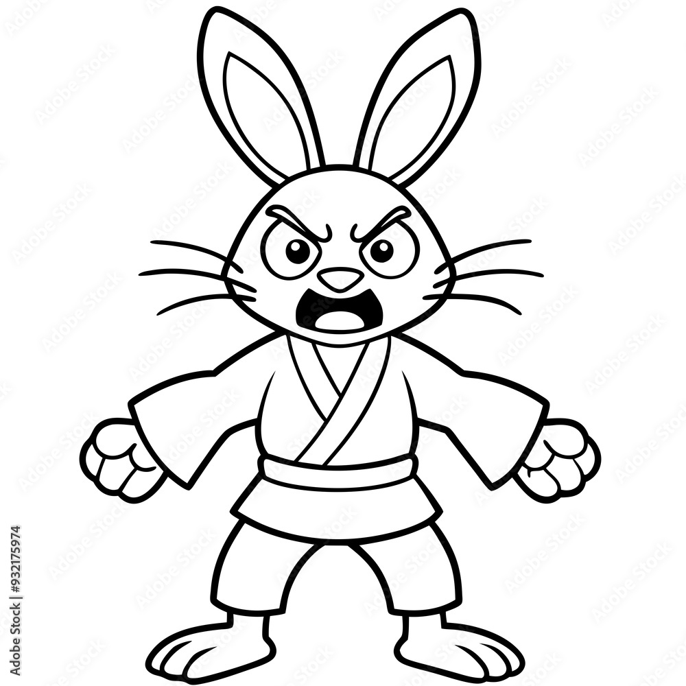 Angry Karate bunny White Background line art vector illustration Angry Karate bunny White Background line art vector illustration
