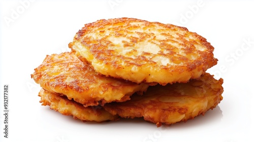 Appetizing fried potato pancakes on a white background, isolated