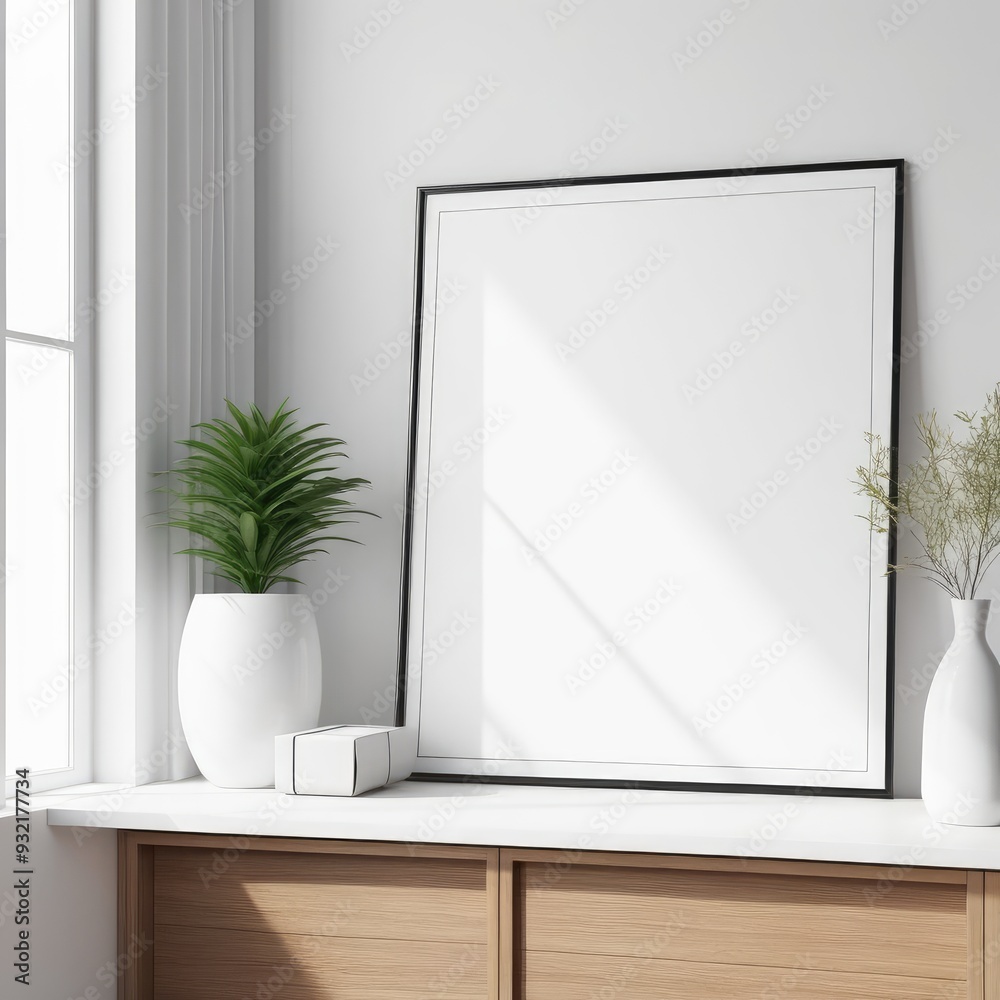 close up of mockup poster frame with modern minimalist interior background in bright white color, 3d rendering close up of mockup poster frame with modern minimalist interior background in bright white color, 3d rendering