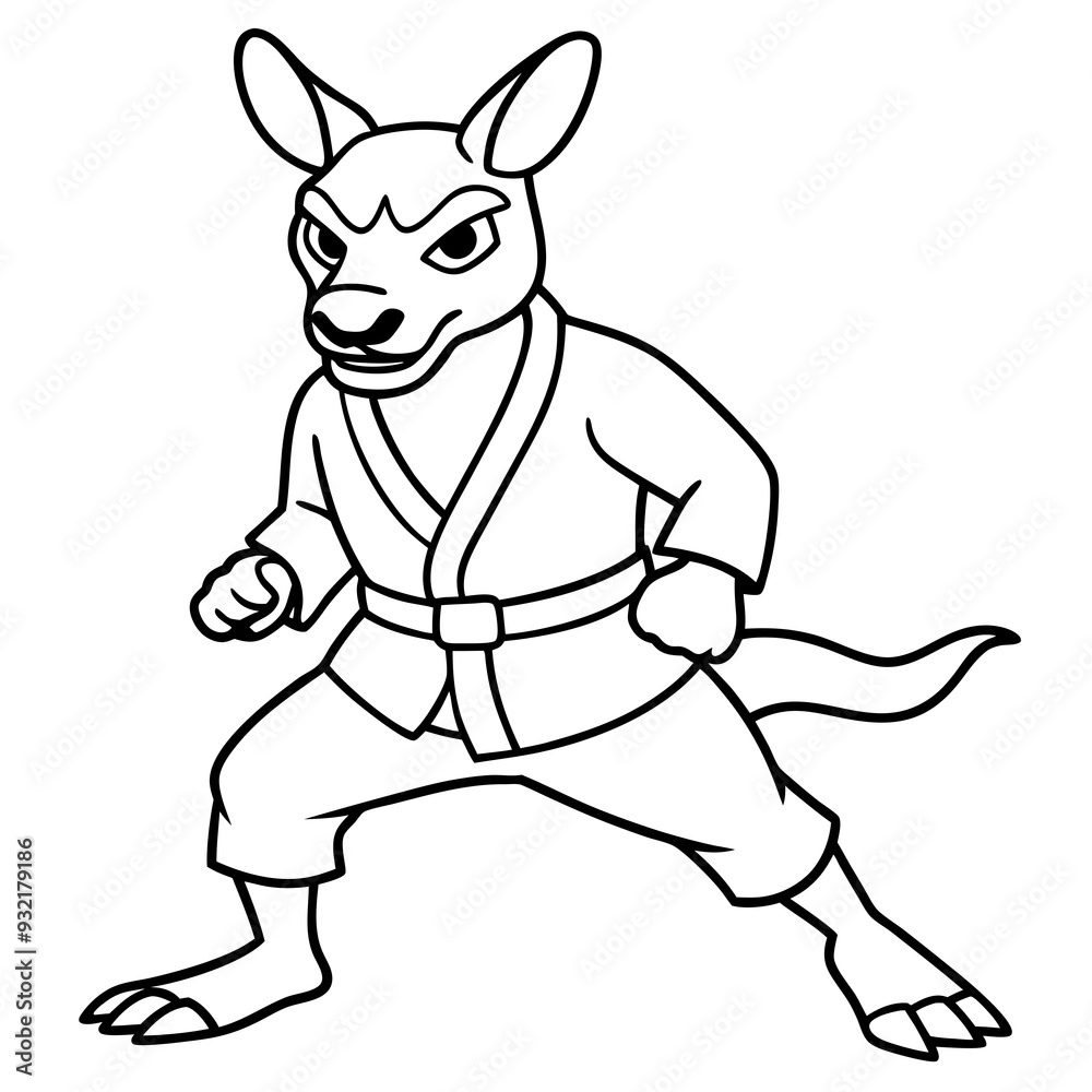 Angry Karate kangaroo White Background line art vector illustration Angry Karate kangaroo White Background line art vector illustration
