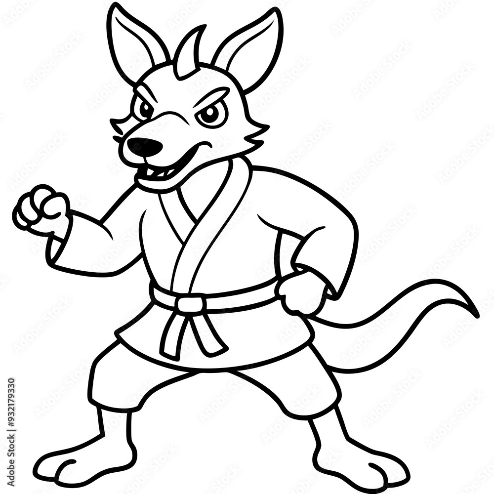 Obraz premium Angry Karate kangaroo White Background line art vector illustration