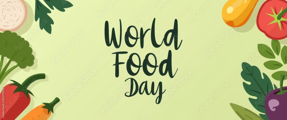 World Food Day celebration illustration with fresh vegetables on a green background World Food Day celebration illustration with fresh vegetables on a green background
