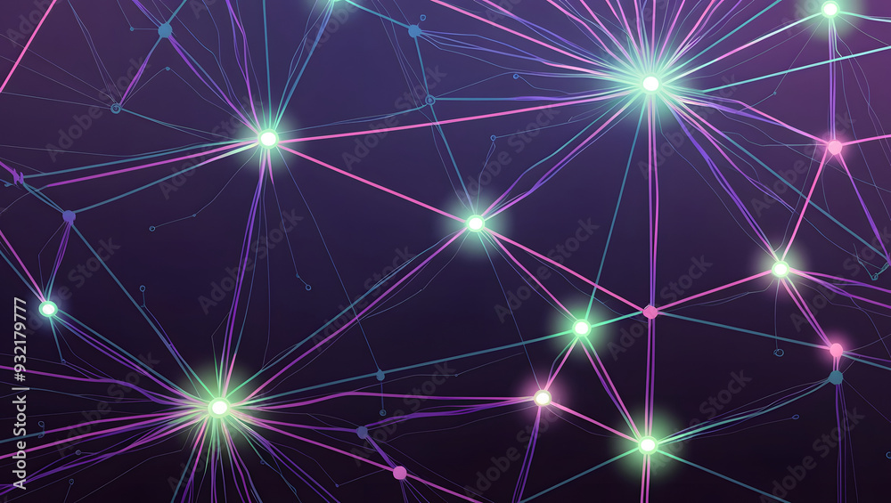 A digital neural network with interconnected, glowing nodes floating against a dark, starry background A digital neural network with interconnected, glowing nodes floating against a dark, starry background