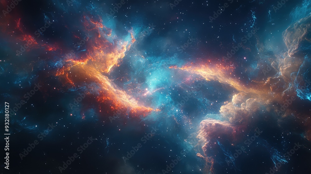 Fototapeta premium Abstract design featuring a nebula with flowing, luminous traces and ethereal patterns, creating a sense of cosmic wonder.