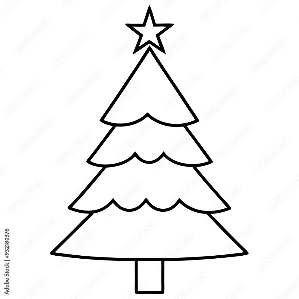 Christmas tree line art with white background Christmas tree line art with white background