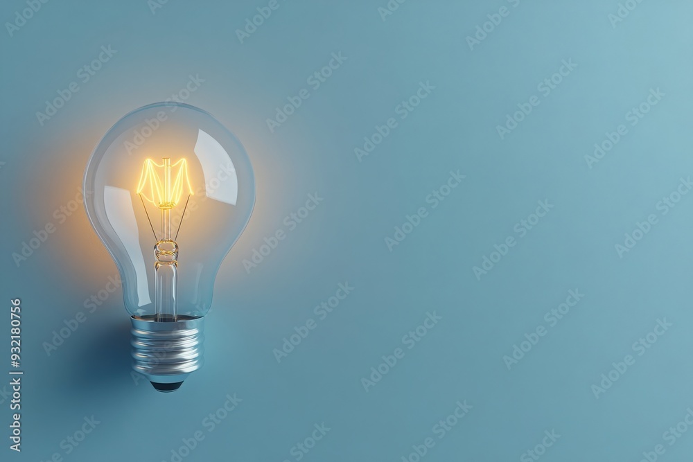 A glowing lightbulb radiates warmth against a calming blue backdrop, symbolizing creativity and inspiration. A glowing lightbulb radiates warmth against a calming blue backdrop, symbolizing creativity and inspiration.