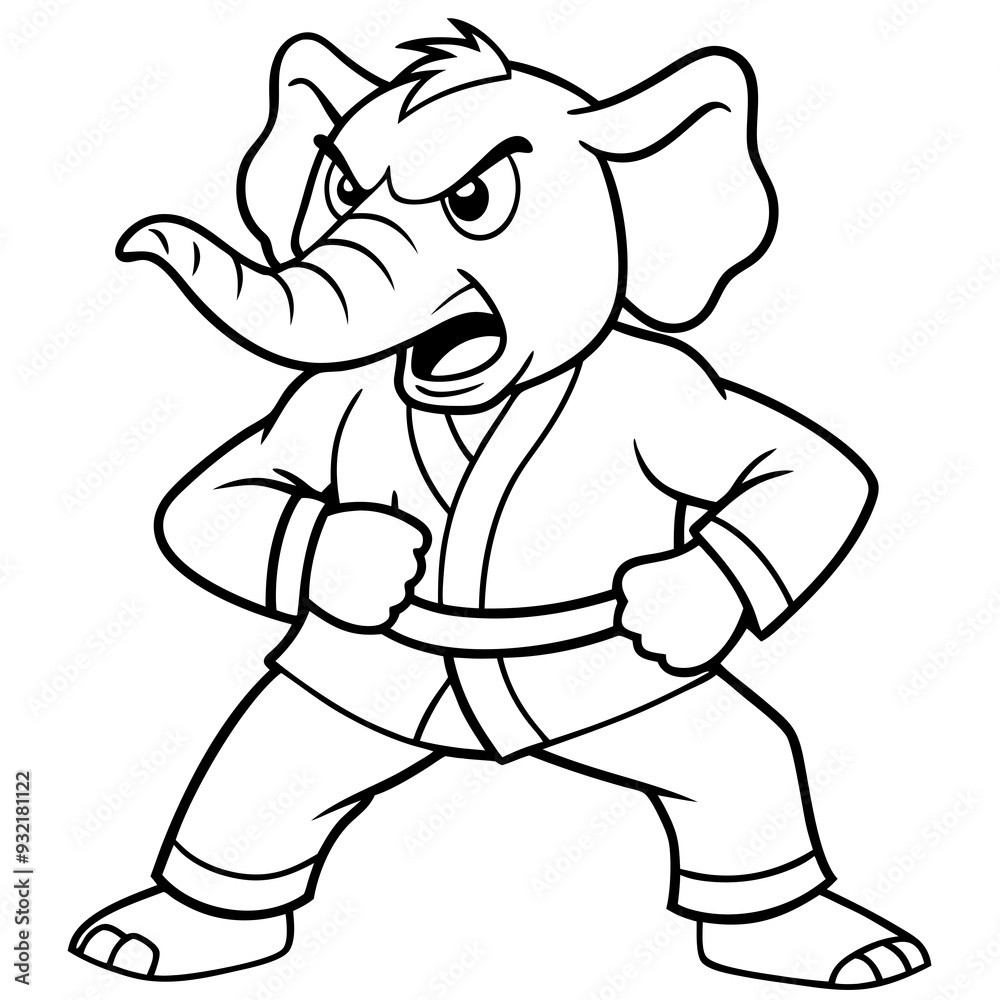 Angry Karate elephant White Background line art vector illustration Angry Karate elephant White Background line art vector illustration