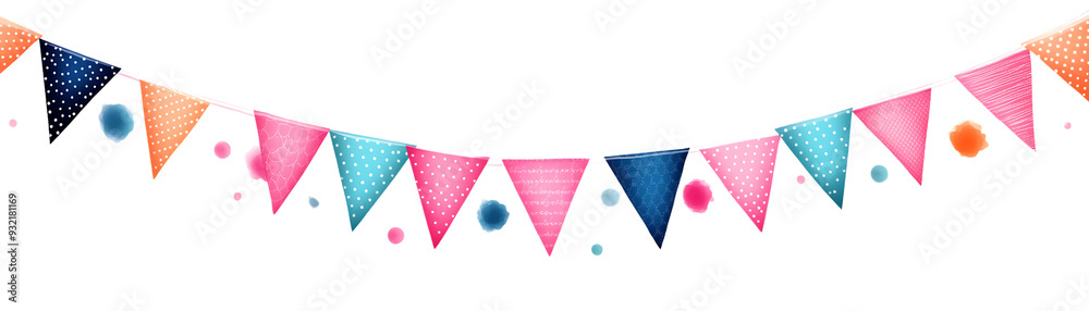Colorful bunting flags strung in a festive arc. Colorful bunting flags strung in a festive arc.