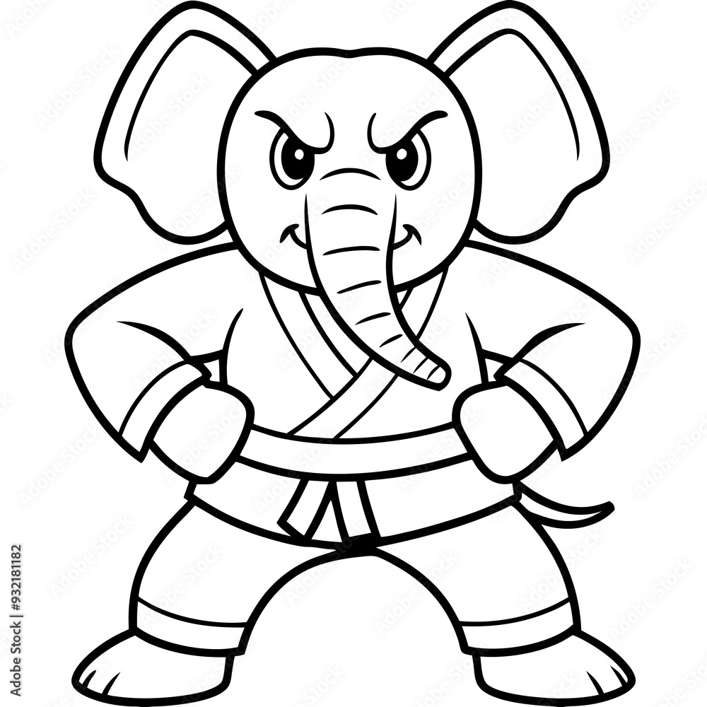 Angry Karate elephant White Background line art vector illustration Angry Karate elephant White Background line art vector illustration