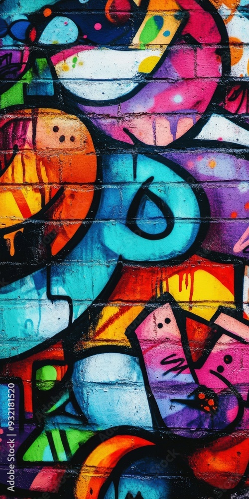 Vibrant street art mural featuring colorful abstract shapes Vibrant street art mural featuring colorful abstract shapes