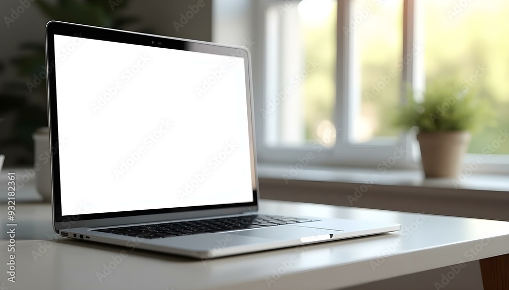 laptop lying open on a neat table, in the background natural light can be seen coming in through the window, laptop with blank screen on the table near the window, laptop lying open on a neat table, in the background natural light can be seen coming in through the window, laptop with blank screen on the table near the window,