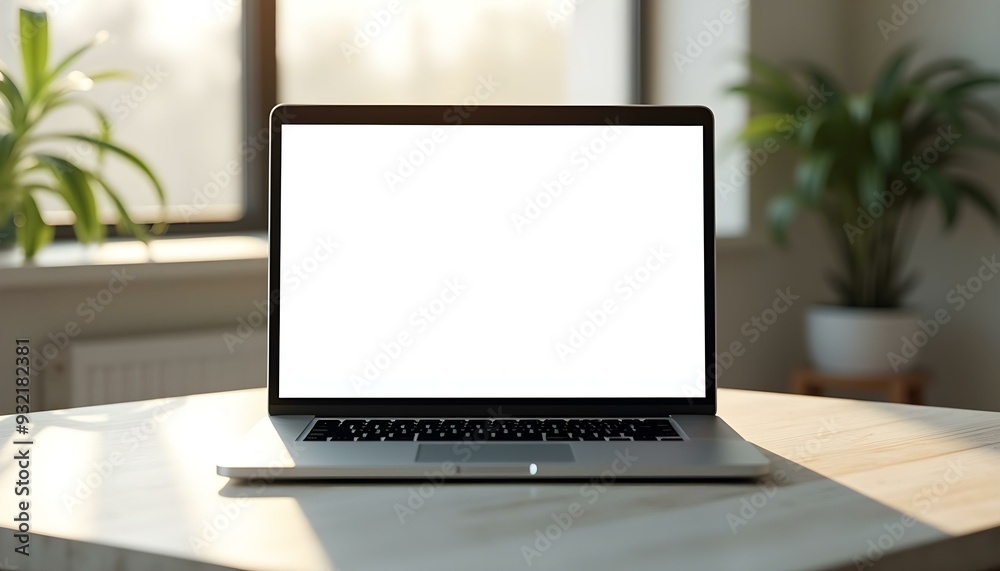 laptop lying open on a neat table, in the background natural light can be seen coming in through the window, laptop with blank screen on the table near the window, laptop lying open on a neat table, in the background natural light can be seen coming in through the window, laptop with blank screen on the table near the window,