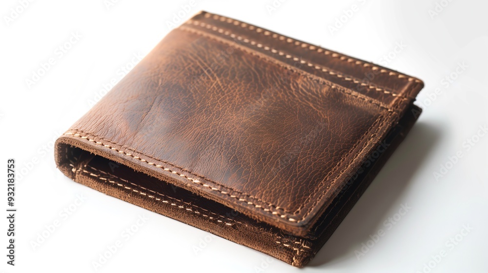 Dark brown leather wallet on a white background Dark brown leather wallet on a white background