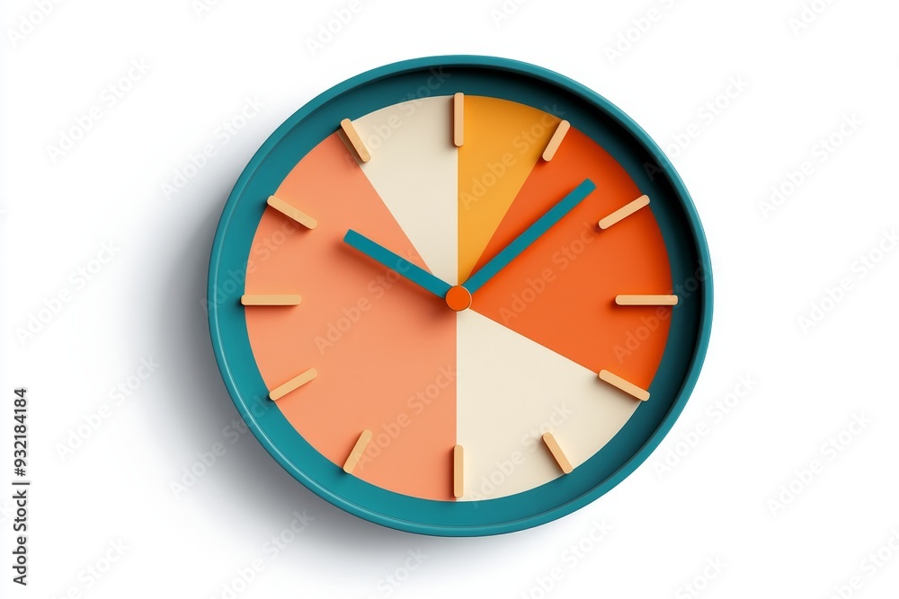 Colorful Modern Wall Clock with Time Management Concept - A modern wall clock with a colorful design and a unique time management concept. The clock is divided into four sections, each representing a Colorful Modern Wall Clock with Time Management Concept - A modern wall clock with a colorful design and a unique time management concept. The clock is divided into four sections, each representing a