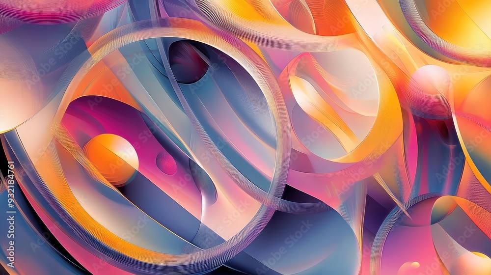 Abstract design with interwoven circular patterns and gradients, creating a sense of endless movement and perpetual motion.