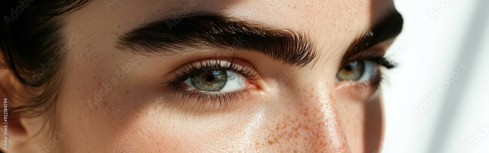 Fototapeta premium Young woman with bold brows and striking eyes in natural light