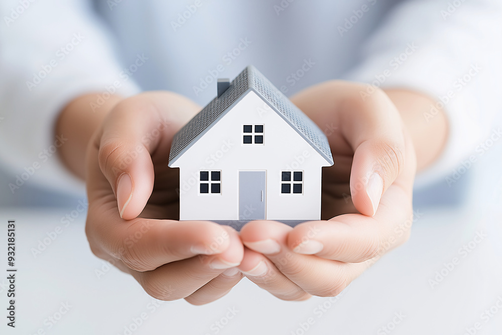 Hands Holding a Small Model House Symbolizing Real Estate, Home Ownership, and Security Hands Holding a Small Model House Symbolizing Real Estate, Home Ownership, and Security