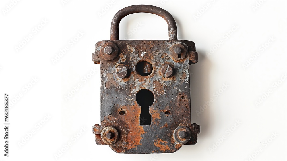 Old locks on the door on a white background Old locks on the door on a white background