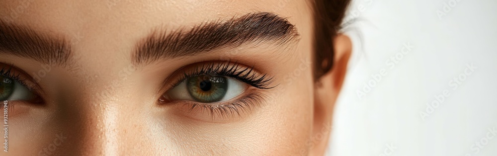 Obraz premium Close-up of a woman's striking green eyes and well-groomed brows