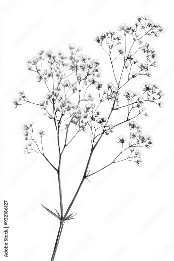 black and white transparent line drawing of a Babys Breath, white background black and white transparent line drawing of a Babys Breath, white background