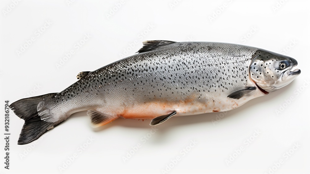 Whole fresh raw salmon on white background, isolate Whole fresh raw salmon on white background, isolate