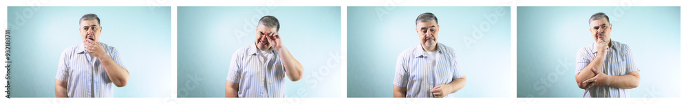 Exhausted Man Rubbing Eyes. 4-Image Set. Exhausted Man Rubbing Eyes. 4-Image Set.