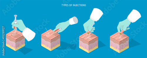 3D Isometric Flat Vector Illustration of Types Of Injections, Basic Medical Study