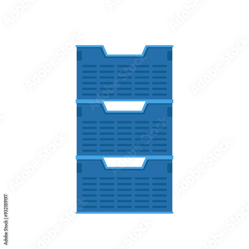 Plastic crate vector set. Empty plastic crate for fruits and vegetables. Vector illustration.