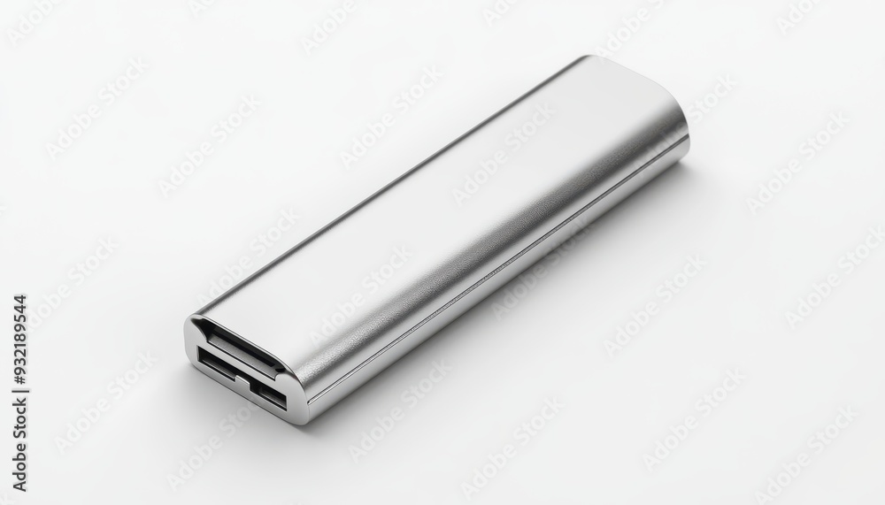 sleek and modern flash drive with its flat body and shiny surface, perfectly positioned on the left side sleek and modern flash drive with its flat body and shiny surface, perfectly positioned on the left side